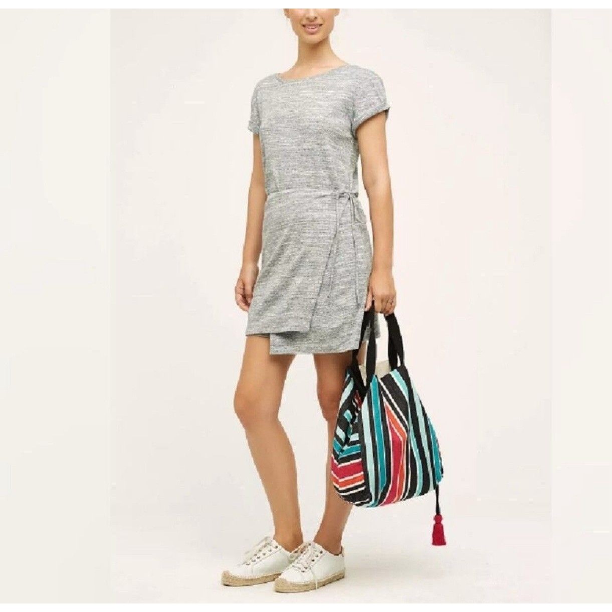 Maeve Anthropologie Riley Heather Gray Wrap Tie Waist T-Shirt Dress Sz Xl